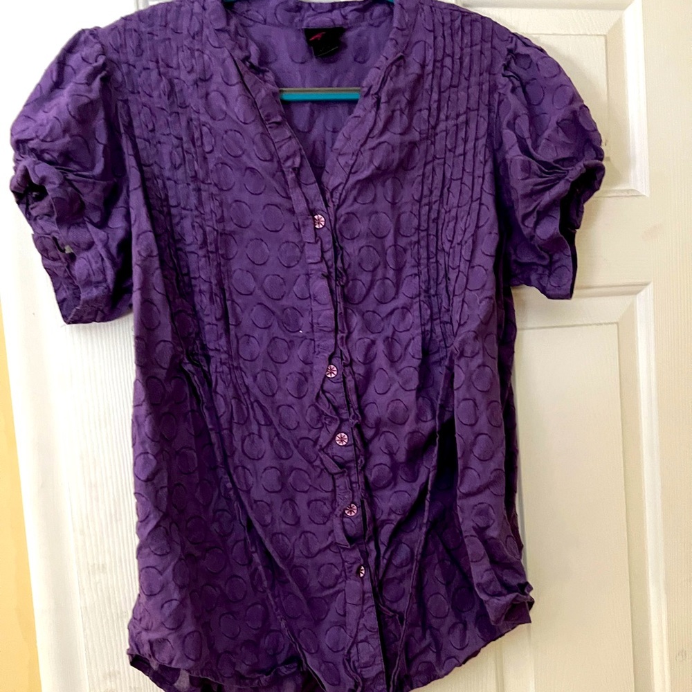 Purple button up short sleeve plus size